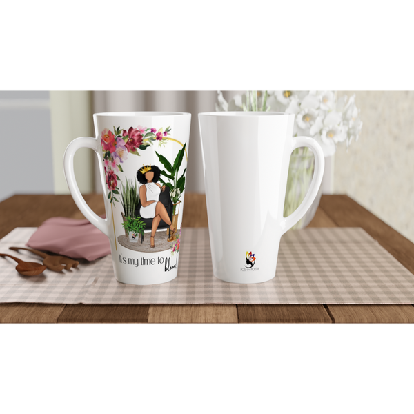 "It's my time to bloom" White Latte 17oz Ceramic Mug