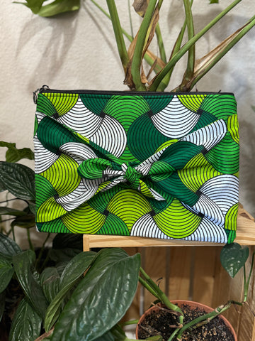 Green and White Camellia Clutch
